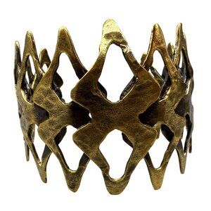 VTG Chanour Hammered Openwork Geometric Wide Cuff Statement Bangle Bracelet